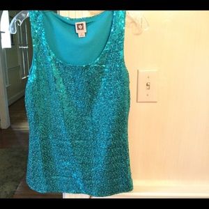 Two for $16 Turquoise sequins top Anne Klein
